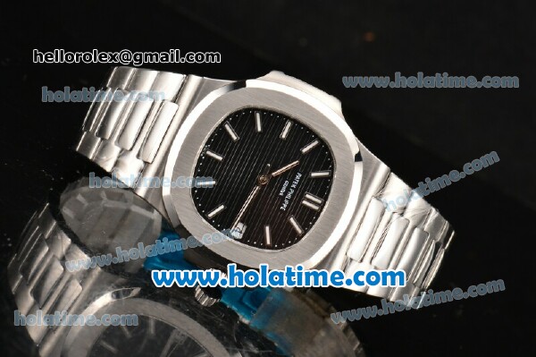 Patek Philippe Nautilus Miyota 9015 Automatic Full Steel with Black Dial and White Stick Markers - Click Image to Close